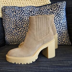 Women's Tan Chunky Suede Ankle Boots